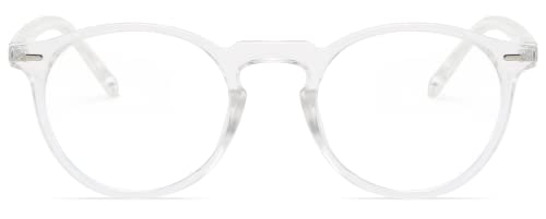 Nipukt Blue Light Glasses For Men/Women, Clear Fashion Glasses, Reading Glasses, Bluelight Blockers Glasses, Eyeglasses Frame, Retro Round (Clear)
