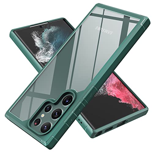 Casus Shockproof Designed for Samsung Galaxy S22 Ultra Case Clear Translucent Hard Back with Soft Bumper Edge Slim Protective Thin Phone Cover Compatible for Samsung S22 Ultra 5G Case (Green)