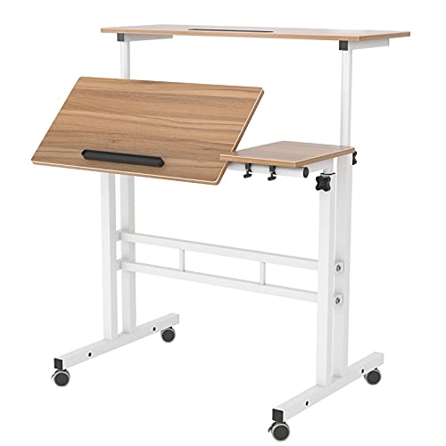 sogesfurniture Height Adjustable Sit Stand Workstation Mobile Standing Desk Home Office Desk with Standing and Seating,Oak