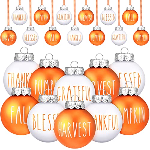 12 Pcs Ball Ornaments Fall Decorations Autumn Ball Ornaments for Tree Plastic Fall Harvest Hanging Decorations 4th of July Decor for Home Decor (Orange, White,Fall Style)