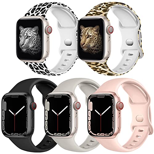 Rain gold [5 Pack] Bands Compatible with Apple Watch Band 41mm 40mm 38mm for Women Men, Waterproof Soft Silicone Strap, Sport Wrist bands for iWatch Series 7 6 5 4 3 2 1 SE, 5 Pack D