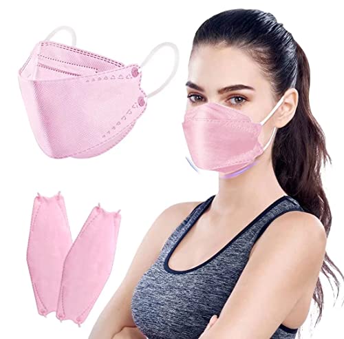 WCOLAS Face Mask Disposable, KF94 Masks for Adults, Pink Mask Disposable, 4 Layer Face Shield Mask, 50 PCS
