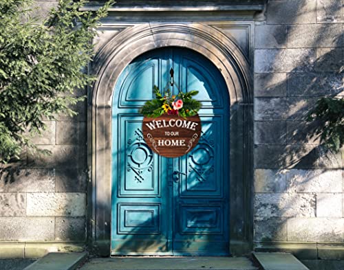 Welcome Sign Front Door Decor,Welcome to Our Home Round Wood Wreaths Wall Hanging with Flowers and Artificial Green Leaves, Outdoor, Farmhouse, Porch for All Seasons Holiday Halloween Christmas | The Storepaperoomates Retail Market - Fast Affordable Shopping