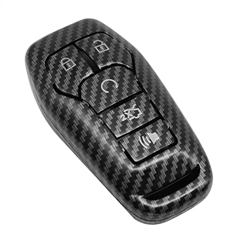 SK CUSTOM Smart Key Fob Case Cover Compatible with Ford Edge Explorer F-150 F-250 Fusion Mondeo Taurus for Mustang for Lincoln MKC MKX MKZ 5 Button Keyless Entry Remote Silver Label Carbon Fiber