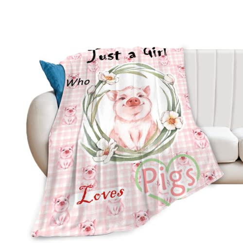 yiycqur Ultra Soft Light Weight Just A Girl Who Loves Pigs Throw Blanket Air Conditioning Blanket for Bed Couch Sofa Living Room Picnic 50×40/60×50/80×60 Inches