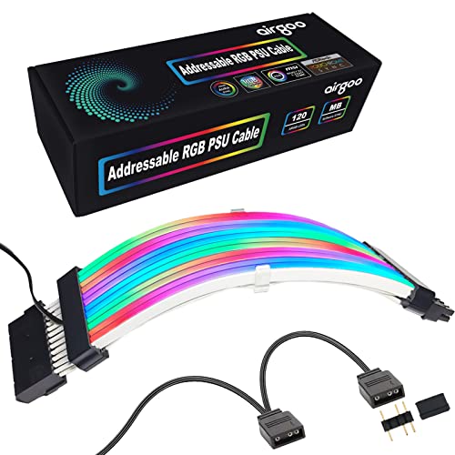 Airgoo Addressable RGB Power Extension Cable, 24 Pin ATX RGB Cable with Customized Diffused Neon LED Strips, 120 LEDs Super Bright for 5V 3-pin Aura SYNC, Gigabyte RGB Fusion, MSI Mystic Light Sync