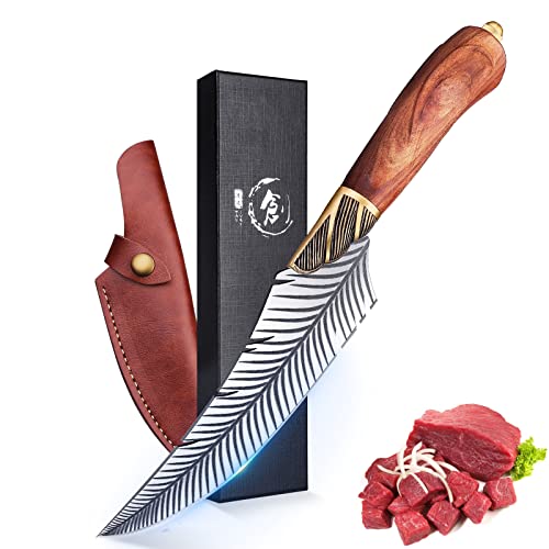 Dream Reach Boning Knife, 6 Inch Professional Viking Knife Meat Cleaver Full Tang Forged Kitchen Cooking Knife with Sheath Gift Box for Outdoor Camping