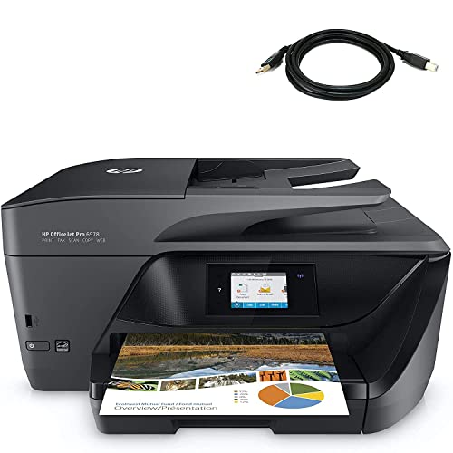 HP OfficeJet Pro 6978 All-in-One Wireless Printer, Copier, Scanner, Fax, Up to 20 ppm Print Speed,Instant Ink Ready-2.65″ CGD TouchscreenCompatible with Alexa (T0F29A) with USB Printer Cable
