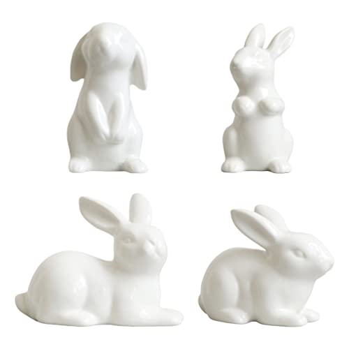 BESTOYARD 4Pcs Easter Rabbit Figurine Ceramic Bunny Statues Mini Garden Ornaments Easter Party Decor for Lawn Table Office Gift