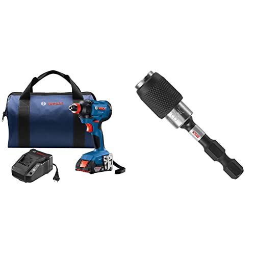 BOSCH GDX18V-1600B12 18V Freak 1/4 In. and 1/2 In. Two-In-One Bit/Socket Impact Driver KitwithBOSCH ITBHQC201 2 1/4″, Impact Tough Quick Change Bit Holder
