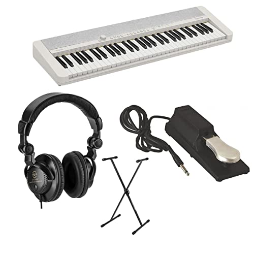 Casio Casiotone CT-S1 61-Key Piano Style Portable Keyboard, White Bundle with Stand, Studio Monitor Headphones, Sustain Pedal