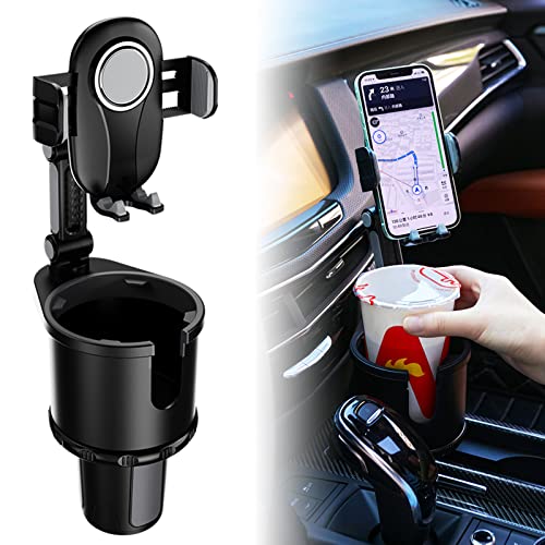 Car Cup Holder Phone Holder Mount, Multifunctional Car Cup Holder Expander with Cell Phone Holder & 360° Rotation Universal Adjustable Base, Cup Holder Adapter Hold up to 17-40oz Drink by Huzz