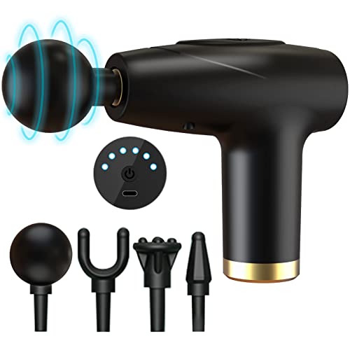 KRTYLYT Massage Gun, Mini Massager Percussion Massager deep Muscle Massager for Pain Relief with 4 Professional Heads and 4 Adjustable Speed Handheld Electric Body Massager for Back Black XTZ