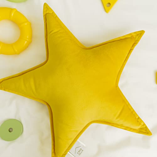 Velvet Pillows – Star Pillow Decorative for Bed – Pillow Bed for Kids – Cute Pillows for Bedroom – Fun Throw Pillows – Star Plush (Medium 15″ x 15″, Mustard Star) (Mustard Star)