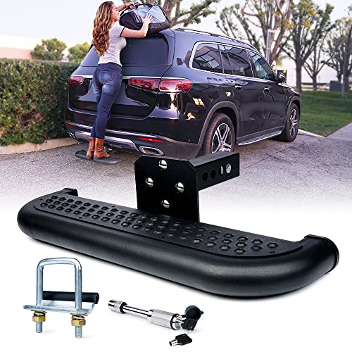Xprite Large Size Trailer Tow Hitch Steps with Hitch Locks & Tightener, 2 Inch Towing Receiver Plug Universal Fits Pickup Truck SUV Vans, Heavy Duty Rear Bumper Guard Protector