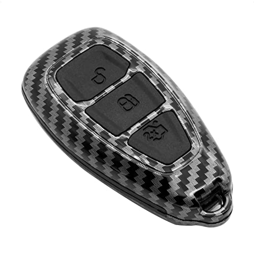 SK CUSTOM Key Fob Case Compatible with Ford C-MAX Escape Fiesta Focus RS Fusion 3 Button Keyless Entry Remote Carbon Fiber Pattern ABS Black Silicone Cover
