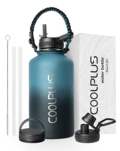Coolplus 64 oz Insulated Water Bottle with Paracord Handle, Triple Walled Stainless Steel Hydro Water Bottles Flask, Keep 48H Cold and Leakproof, Twilight Blue