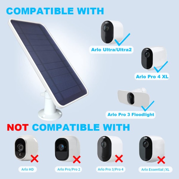 DIANMU Solar Panel for Arlo Ultra/Ultra 2/Pro 3 Floodlight/Pro 4 XL Camera (Not for Arlo Pro3/Pro4) with 13 FT Magnetic Connector(Not USB) Charging Cable and Aluminium Alloy Adjustable Mount (1 Pack)