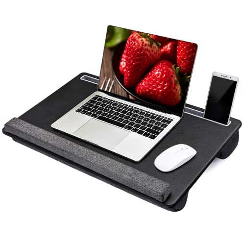 Extra Large Lap Laptop Desk – Full PU Material Mouse Pad Gaming Tray – Portable LapDesk with Phone Holder & Wrist Rest for Notebook, MacBook, Tablet, Bed, Sofa(Black, Fit Up 17.3-in Laptops)
