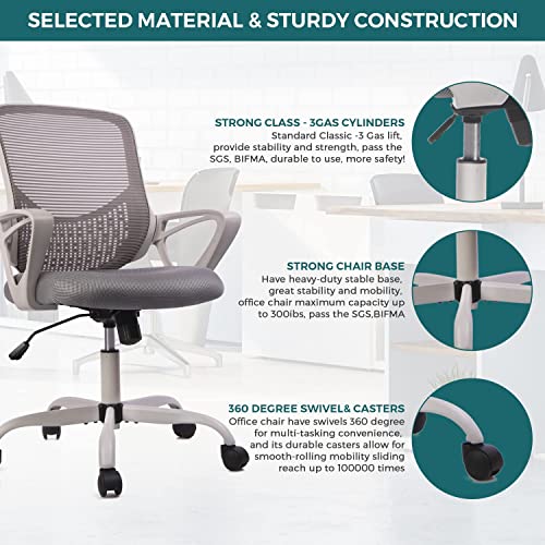 Home Office Chair Ergonomic Computer Desk Chair Mesh Mid-Back Height Adjustable Swivel Chair with Armrest, Grey | The Storepaperoomates Retail Market - Fast Affordable Shopping