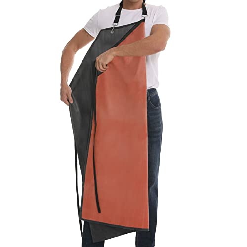 Thick Waterproof Rubber Black Vinyl Apron for Men 39″ Heavy Duty Long Chemical Resistant Industrial Work Apron Adjustable Plastic Aprons for Dishwashing Butcher Dog Grooming Lab Work Cleaning Fish