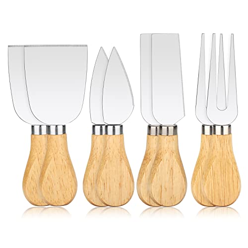 Bovulo 8-Piece Set of Premium Cheese Knives – Stainless Steel Mini Cheese Knife Set for Charcuterie Board, Exquisite Cheese Knife, Cheese Cutter, Cheese Fork with Wooden Handle for Cheese Lovers
