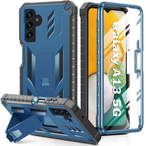 for Samsung Galaxy A13 5G Case: Military Grade Shockproof Protection Phone Cover with Built in Kickstand & Durable Rugged Protective Drop Proof TPU Matte Textured Bumper (Blue)