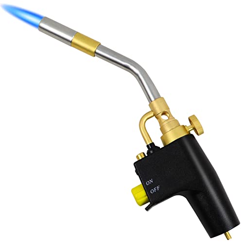 High Intensity Propane Torch Head, Trigger Start Mapp Gas Torch with Self Ignition & Brass Knob, Pencil Flame Welding Torch Fuel by MAPP, MAP/PRO and Propane gas（CSA Certified )