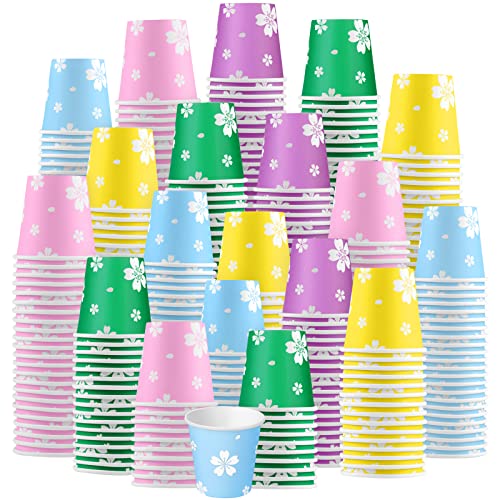 Ruisita 500 Packs Paper Cups Small Mouthwash Cups with Floral Patterns Cute Bathroom Cups Espresso Cups Hot Cold Beverage Drinking Cups for Party Home Office