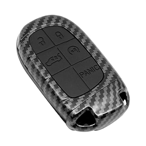 SK CUSTOM Smart Key Fob Case for Dodge RAM for Jeep Cherokee 3 4 5 Button Keyless Entry Remote Control Accessories Personalized Double Protective Cover ABS Plastic Carbon Fiber Pattern Black Silicone