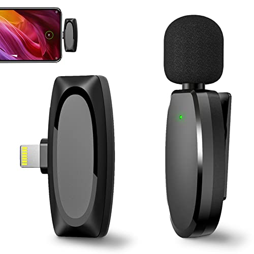 Wireless Mic for iPhone iPad, Plug-Play Wireless Microphone for iPhone Video Recording, YouTube, TikTok, Facebook Live Stream, Noise Reduction Auto-Sync