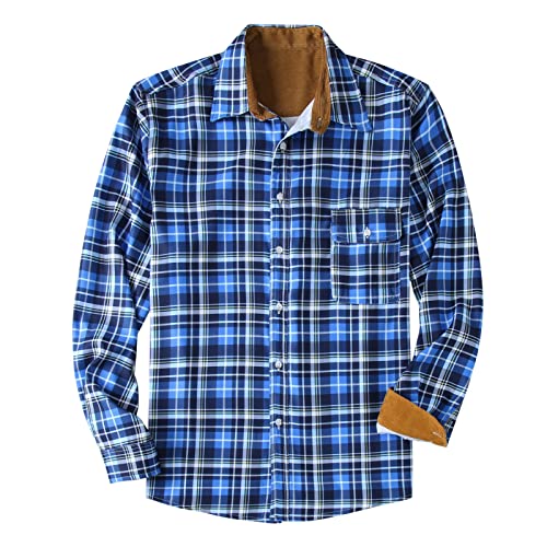 Mens Plaid Shirts with Contrast Long Sleeve Button Down Loose Fit Lapel Casual Shirt Basic Tees Baggy Top Spring Autumn