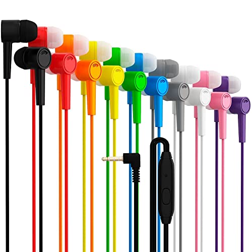Wired Earbuds 10 Pack, New Earbuds Headphones with Microphone, Earphones with Heavy Bass Stereo Noise Blocking, Compatible with iPhone and Android Devices, iPad, MP3, Fits 3.5mm (10 Pack, Ten Color)