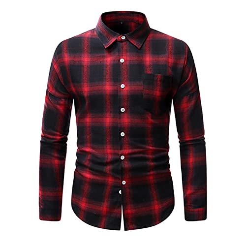 Men’s Long Sleeve Button Down Plaid Checkered Lapel Regular Fit Comfort Casual Shirts Jacket Work Shirt Spring Autumn