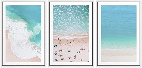 Ashbrook Framed Wall Art Print Set Aerial View Nautical Beach Ocean Wave View Nature Wilderness Photography Modern Art Scenic Colorful Chic for Living Room, Bedroom, Office – 16″x24″x3 WHITE