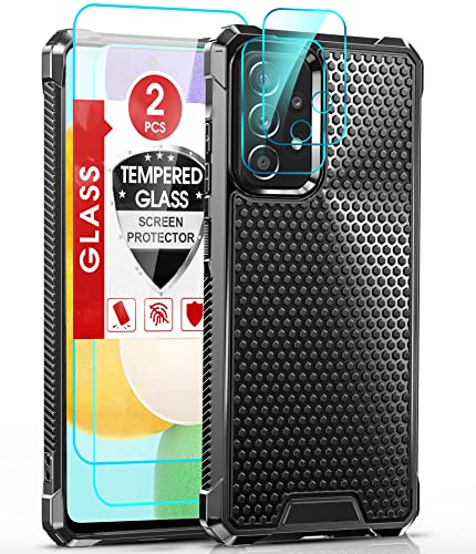 LeYi for Galaxy A52 5G Case, Samsung A52 Case with [2 Pack] Tempered Glass Screen Protector + [2 Pack] Camera Lens Protector, Shockproof Durable Case for Samsung A52 5G/A52S, Black/3D Globular Texture