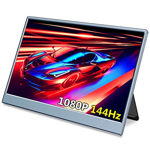 Portable Monitor 144hz, 15.6 Inch FHD Portable Screen Second Laptop Monitor, 1ms, FreeSync,HDR,External Mobile Display/Gaming Monitor with Dual Type C& Hdmi &DP, Plug& Play with Built-in Stand