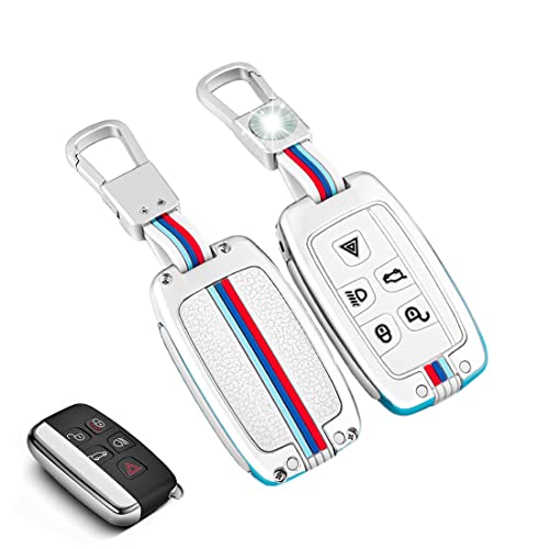 JanneChou Zinc Alloy Car Key Fob Cover Case Holder Shell Fit for Jaguar XF XJ XE F-PACE F-Type 5-Buttons(White)