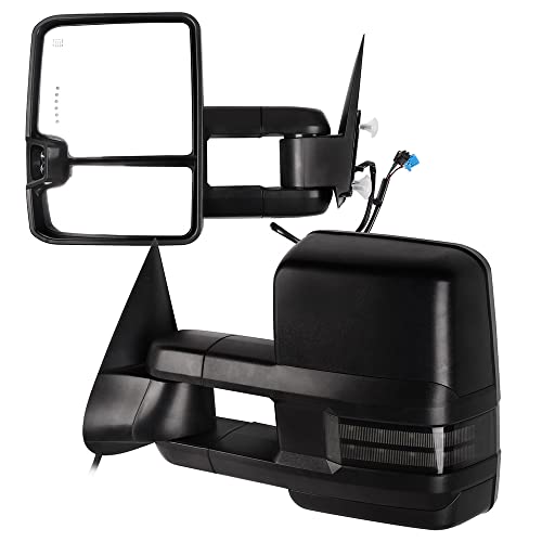 Aintier Towing Mirrors Compatible with 2003-2006 for Chevy Silverado for GMC Sierra Pickup All Models Tow Mirrors with Power Adjusted Heated LED Turn Signal Puddle Light Black Housing
