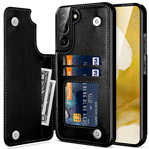 Galaxy S22 Case, iMangoo for Samsung Galaxy S22 Cases Wallet Case Men Women Protective ID Credit Card Slot Holder Cash Pocket PU Leather Sleeve Double Magnetic Closure Clasp Galaxy S22 Flip Case Black