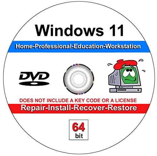 Compatible Windows 11 Home, Professional, Education, Workstation 64 Bit Repair, Install, Recover & Restore DVD