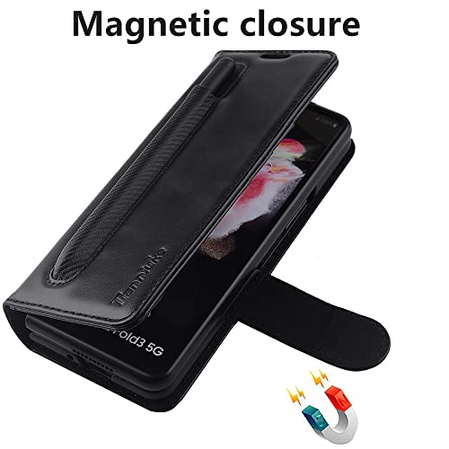 TIANNIUKE Samsung Galaxy Z Fold 3 Case with S Pen Holder [with Built-in Screen Protector] Genuine Leather Wallet Case, Kickstand RFID Blocking Credit Card Slot Magnetic Case for Z Fold3 5G(2021)-Black | The Storepaperoomates Retail Market - Fast Affordable Shopping