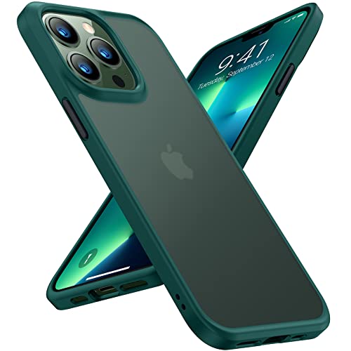 TORRAS Shockproof Compatible for iPhone 13 Pro Case, [Military-Grade Drop Tested] Translucent Matte Hard PC Back with Soft Silicone Edge Slim Protective Phone Guardian， Midnight Green