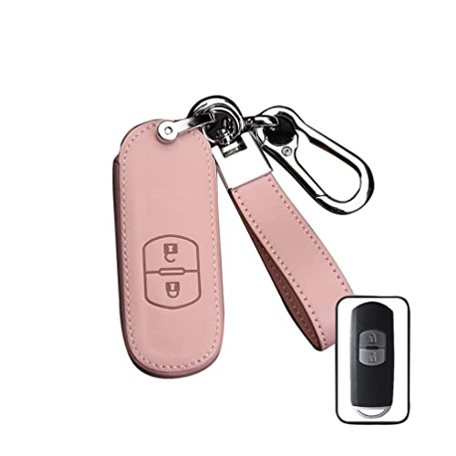 MDD Leather Key Fob Shell Cover Case Full Protector Holder Key Chain Compatible With MAZDA (Pink, C)