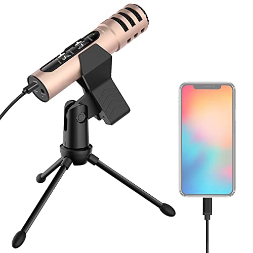 lesyafel Recording Microphone for iPhone,Android,PS4,Mac and Windows Plug&Play,for Live Broadcast,YouTube Video Studio,Gaming (Gold)