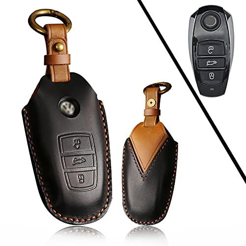 ontto Smart Remote Key Fob Cover Fit for VW,Leather Key Fob Holder Stylish Key Case Fit for Volkswagen Touareg 2012-2017(Type B,Black)