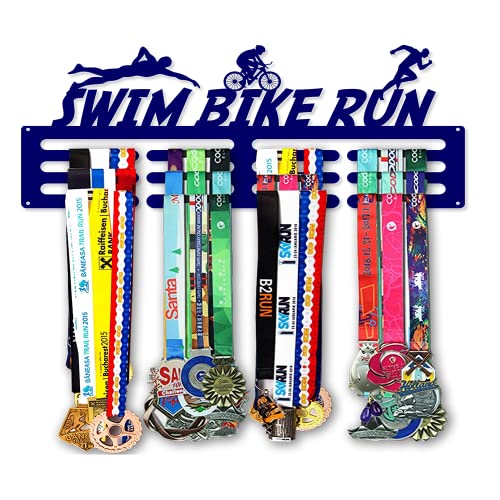 Swim Bike Run Medal Hanger Wall Display – Metal Wall Medal Display – Sports Medal Hanger Display for Kids, Adults – Medal Holder Display Hanger Rack Medals – Easy to Install and Made in USA – Navy