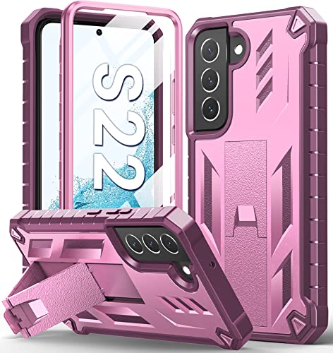 for Samsung Galaxy S22 Protective Case: Military Grade Drop Proof Protection Mobile Phone Cover with Kickstand | Rugged Shockproof TPU Matte Textured Sturdy Phone Bumper (Rose Pink)