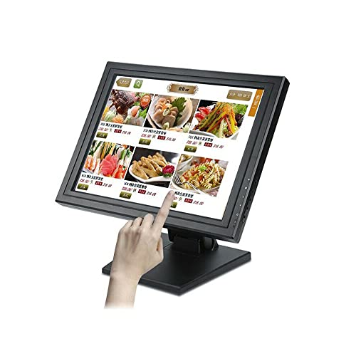 17 Inch LCD Touch Screen Monitor with Multi-Position POS Stand, USB VGA VOD HDMI Monitor Touchscreen POS 300 Cd/M2 1280×1024 High Res for POS/PC, Retail, Restaurant (17 Inch with speaker & HDMI)