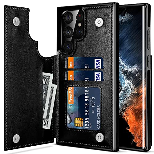 iMangoo Galaxy S22 Ultra Case, for Samsung Galaxy S22 Ultra Wallet Case Men Women ID Credit Card Slot Holder Cover Cash Pocket Sleeve PU Leather Magnetic Closure Clasp S22 Ultra 5G Flip Cases Black